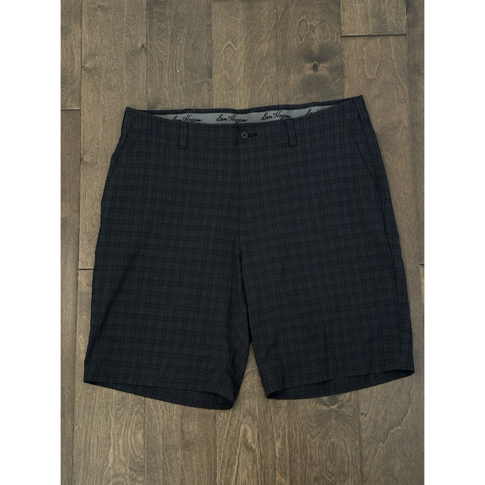 Ben Hogan Mens Size 38W Grey Plaid Stretch Performance Golf Shorts 9.5” Inseam